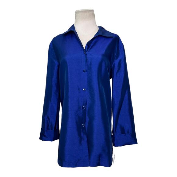 Charter Club lapis blue 3/4 sleeves button collard blouse size large - Picture 9 of 14